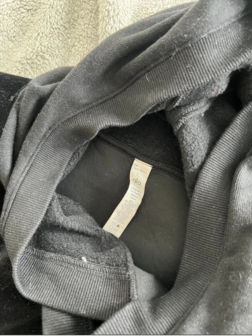 Alo Yoga Black Velvet Velour Sweatshirt Hoodie Large